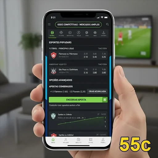 Apostando em esportes pelo smartphone, com referência ao site 55c.