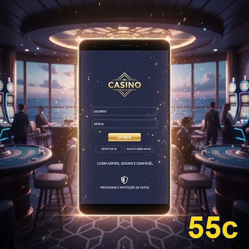 Imagem mostrando acesso móvel ao cassino no site 55c, ideal para jogar em qualquer lugar.